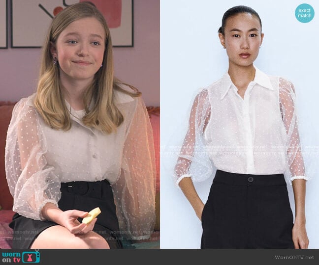 Organza Blouse with Full Sleeves by Zara worn by Stacey McGill (Shay Rudolph) on The Baby-Sitters Club