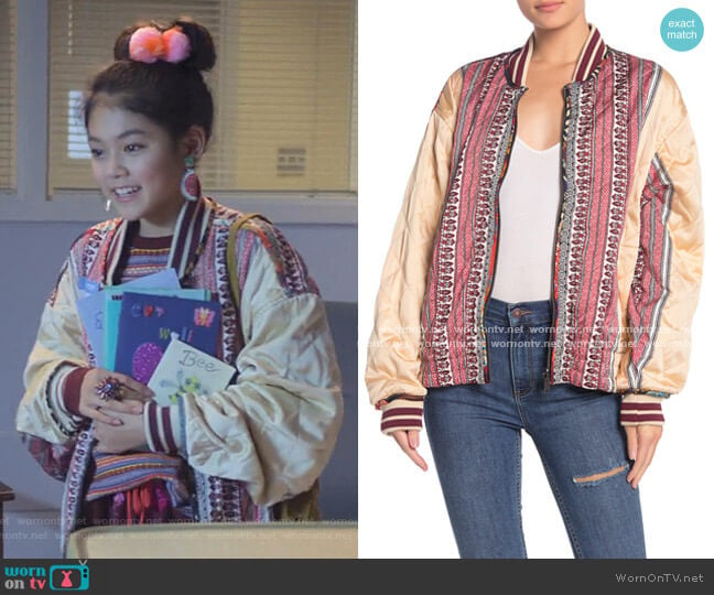 Pandora Quilted Reversible Bomber Jacket by Free People worn by Claudia Kishi (Momona Tamada) on The Baby-Sitters Club