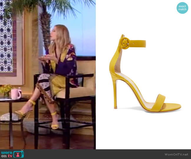 Portofino Leather Sandals by Gianvito Rossi worn by Kelly Ripa  on Live with Kelly & Ryan
