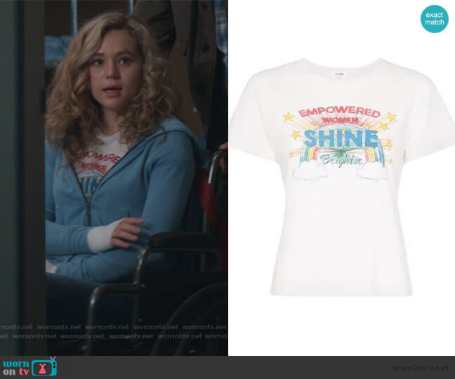 Shine graphic print T-shirt by Re/Done worn by Courtney Whitemore (Brec Bassinger) on Stargirl