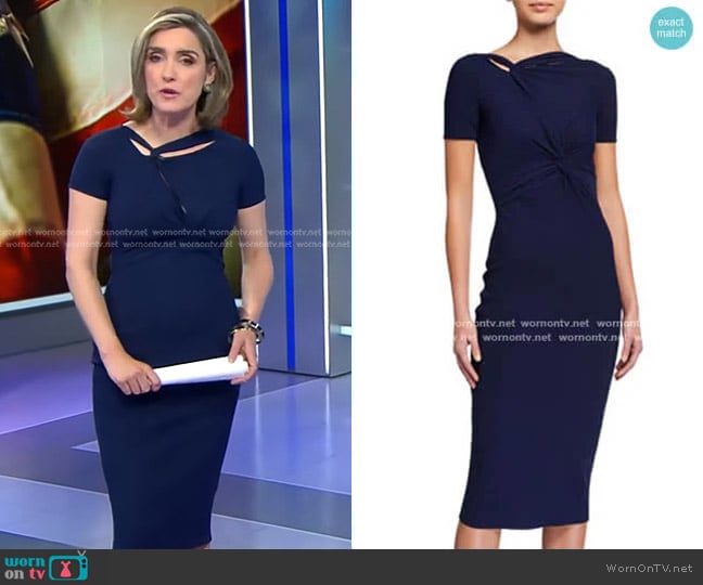 Short-Sleeve Knot Dress by Chiara Boni La Petite Robe worn by Margaret Brennan on CBS Evening News