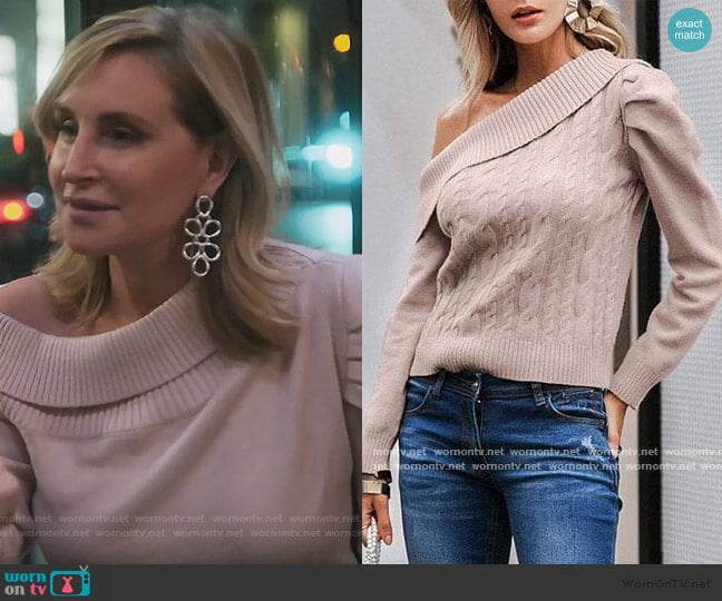 Off Shoulder Cable Knit Sweater by Sonja worn by Sonja Morgan on The Real Housewives of New York City