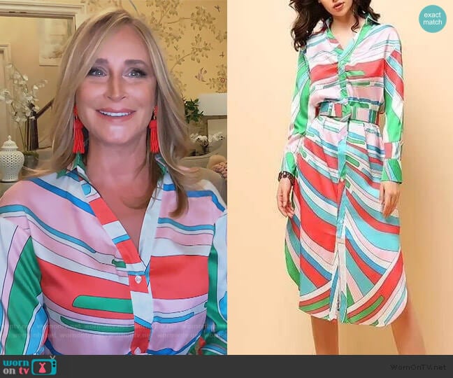 Multicolor Belted Midi Shirt Dress by Sonja worn by Sonja Morgan on The Real Housewives of New York City