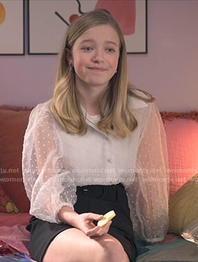 Stacey's white dotted sheer blouse on The Baby-Sitters Club