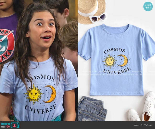 Sun Moon Star Lettuce Cuffs T-shirt  by Zaful worn by Gwen (Scarlett Estevez) on Bunkd