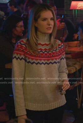 Sutton’s grey fair isle turtleneck sweater on The Bold Type