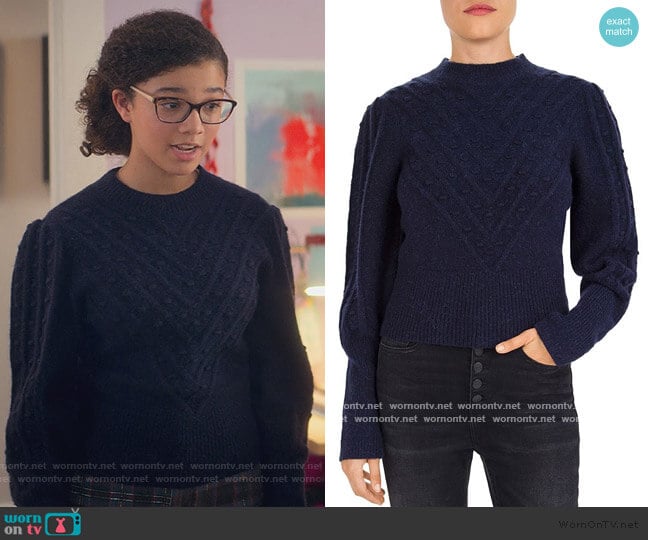 Chevron & Popcorn-Knit Sweater by The Kooples worn by Mary-Anne Spier (Malia Baker) on The Baby-Sitters Club