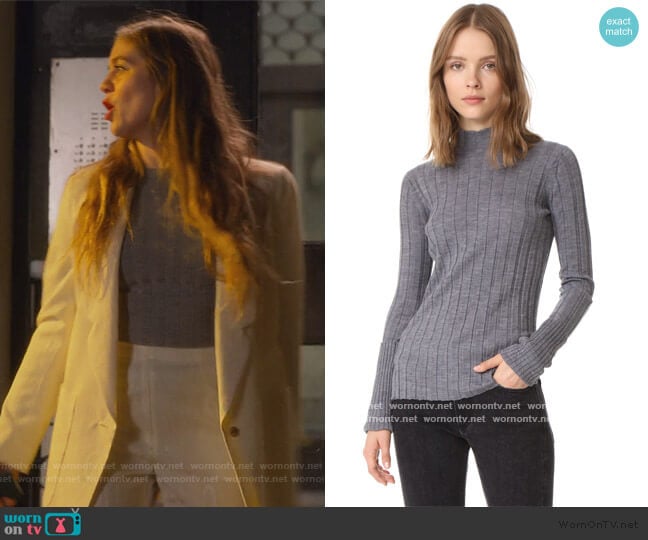 Wide Rib Mock Sweater by Theory worn by McAfee (Laura Dreyfuss) on The Politician