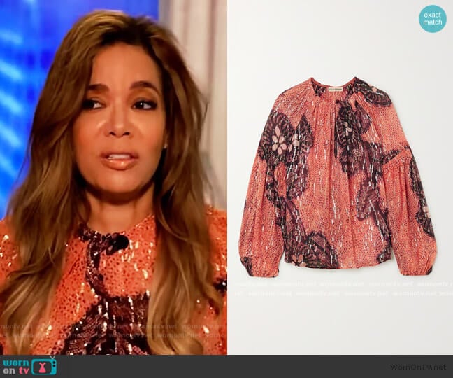 Sanya printed fil coupe silk and Lurex-blend blouse by Ulla Johnson worn by Sunny Hostin on The View