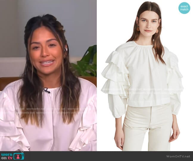 Tulia Ruffle Sleeve Blouse by Ulla Johnson worn by Erin Lim on E! News