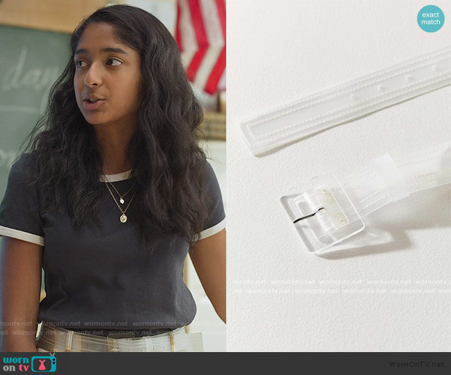 Square Clear Belt by Urban Outfitters worn by Devi Vishwakumar (Maitreyi Ramakrishnan) on Never Have I Ever