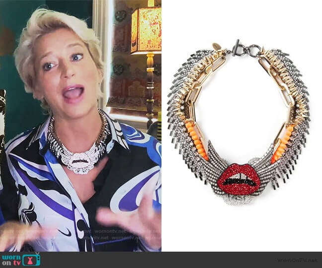 Lip Embellished Necklace by Venna worn by Dorinda Medley on The Real Housewives of New York City