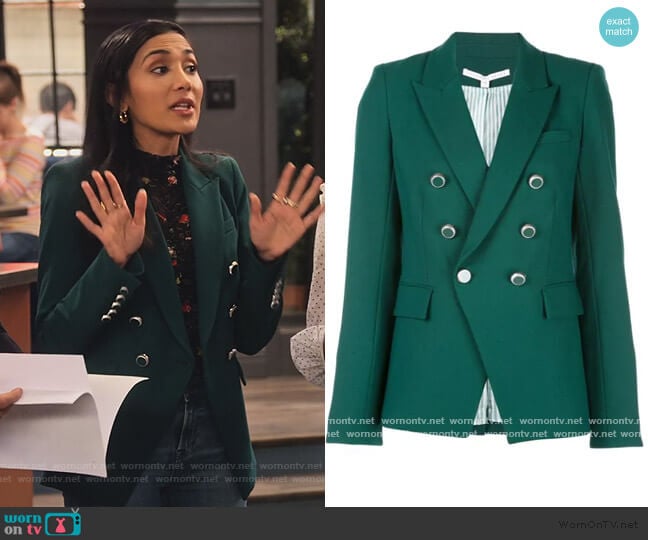 Miller Dickey double-breasted Jacket by Veronica Beard worn by Hina Abdullah on The Expanding Universe of Ashley Garcia