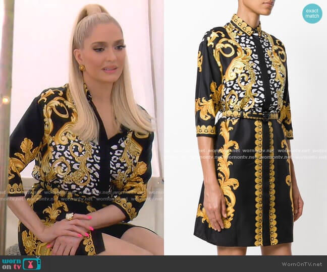 Signature Print Shirt Dress by Versace worn by Erika Jayne on The Real Housewives of Beverly Hills