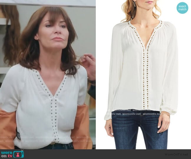 Studded V-neck Top by Vince Camuto worn by Luann de Lesseps on The Real Housewives of New York City