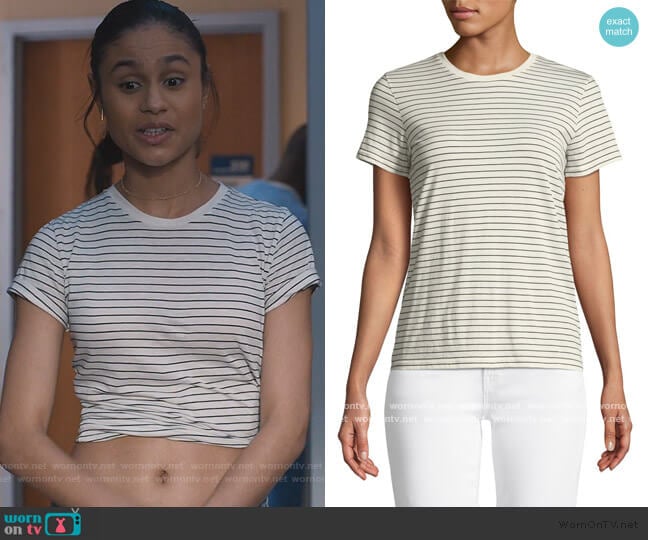 White Striped T-Shirt by Vince worn by Sophia Greenleaf (Desiree Ross) on Greenleaf