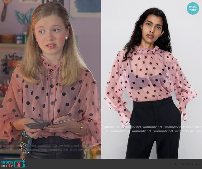 Polka Dot Print Blouse by Zara worn by Stacey McGill (Shay Rudolph) on The Baby-Sitters Club