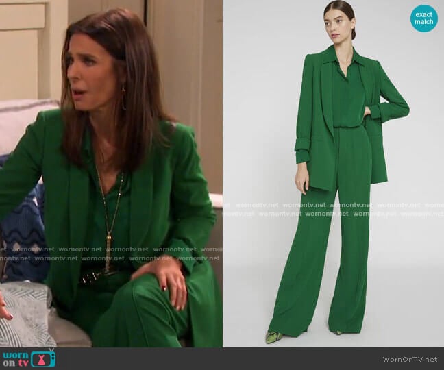 Willa Placket Top and Kylie Blazer and Dylan Pants by Alice + Olivia worn by Hope Williams (Kristian Alfonso) on Days of our Lives