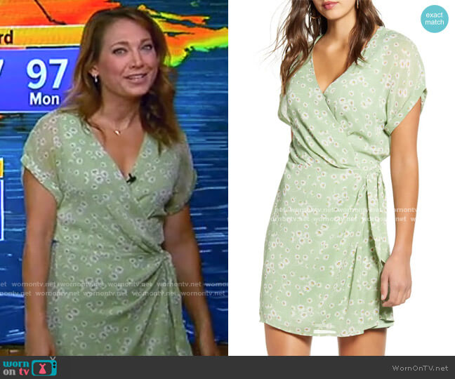Simone Floral Wrap Front Minidress by All in Favor worn by Ginger Zee  on Good Morning America
