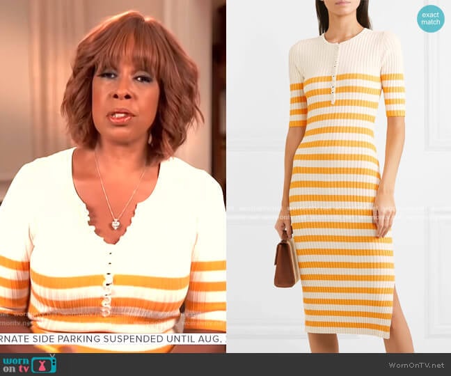 Altuzarra Sunday Striped Ribbed Stretch-Knit Midi Dress worn by Gayle King on CBS Mornings