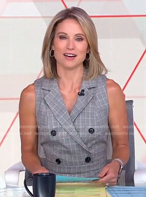 Amy's grey plaid sleeveless jumpsuit on Good Morning America