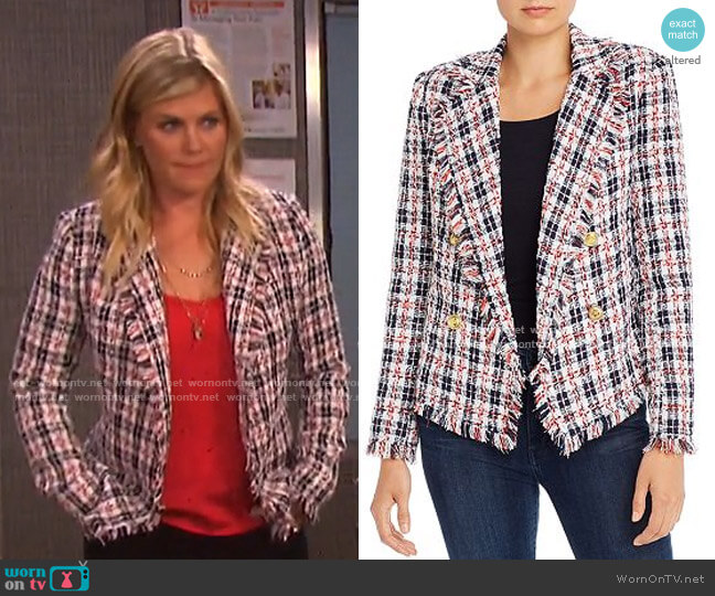 Plaid Tweed Open-Front Blazer by Aqua  worn by Sami Brady (Alison Sweeney) on Days of our Lives