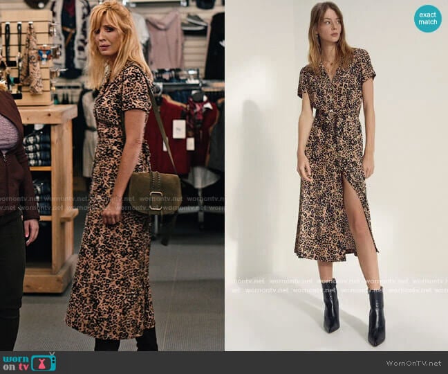 Leopard Shirt Dress by Wilfred at Aritzia worn by Beth Dutton (Kelly Reilly) on Yellowstone