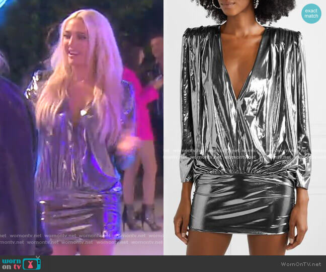 Draped Stretch-Lamé Mini Dress by The Attico worn by Erika Jayne on The Real Housewives of Beverly Hills