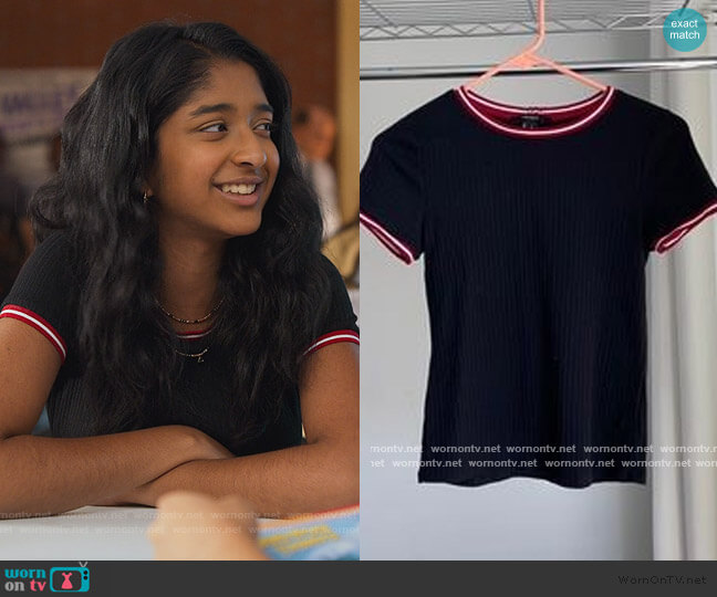 Contrast Top by Forever 21 worn by Devi Vishwakumar (Maitreyi Ramakrishnan) on Never Have I Ever