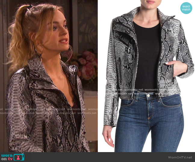 Snake Embossed Faux Leather Moto Jacket by Blank Nyc worn by Claire Brady (Olivia Keegan) on Days of our Lives