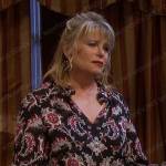 Bonnie’s black paisley print ruffle blouse on Days of our Lives