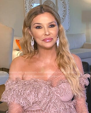 Brandi Glanville’s pink off-shoulder ruffle dress on The Real Housewives of Beverly Hills