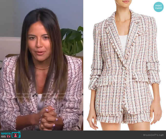 Khloe Frayed Tweed Blazer by Cinq a Sept worn by Erin Lim on E! News