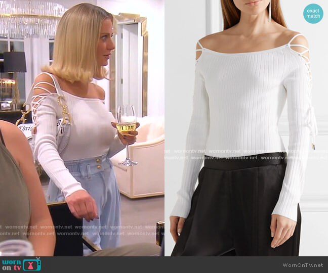 Lace-Up Off-the-Shoulder Ribbed-Knit Bodysuit by Cushnie worn by Dorit Kemsley  on The Real Housewives of Beverly Hills