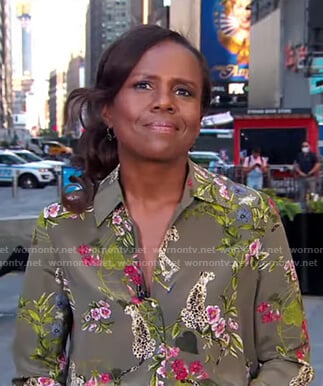 Deborah’s green floral and leopard print blouse on Good Morning America