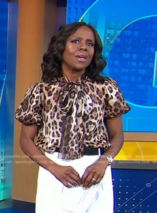 Deborah's leopard tie neck short sleeve top on Good Morning America