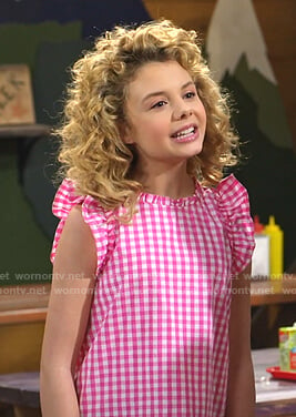 Destiny's pink gingham check ruffle top on Bunkd