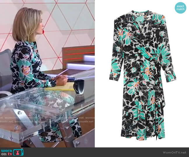 Sana Floral Swiss Dot Wrap Midi Dress by Diane von Furstenberg worn by Amy Robach on Good Morning America