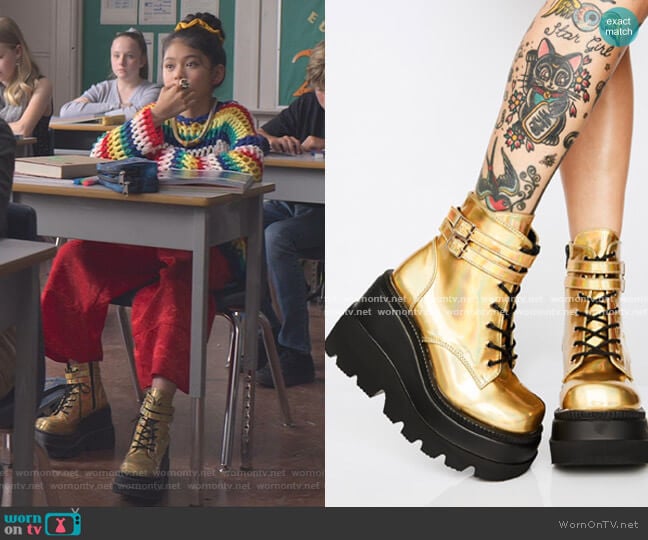 Technopagan Boots by Demonia x Dolls Kill worn by Claudia Kishi (Momona Tamada) on The Baby-Sitters Club