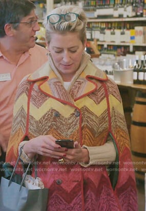 Dorinda’s multicolored chevron cape coat on The Real Housewives of New York City