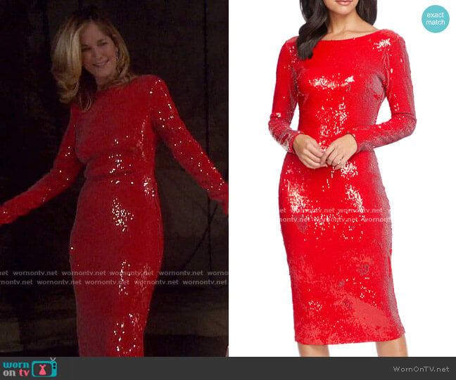 Emery Sequin Long Sleeve Sheath Dress by Dress The Population worn by Eve Donovan (Kassie DePaiva) on Days of our Lives