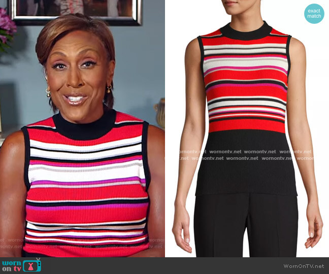 Clover Striped Rib-Knit Top by Elie Tahari worn by Robin Roberts on Good Morning America