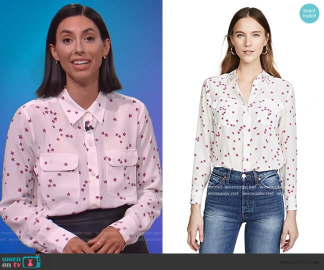 Slim Signature Blouse by Equipment worn by Jade Catta-Preta (Jade Catta-Preta) on The Soup