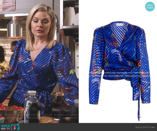 Erica Burnout Wrap-Style Blouse by Tanya Taylor worn by Stephanie Borden (Kylee Evans) on Good Witch