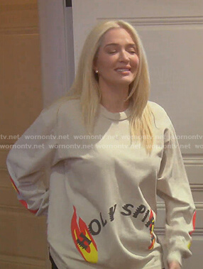 Erika’s beige Holy Spirit print top on The Real Housewives of Beverly Hills