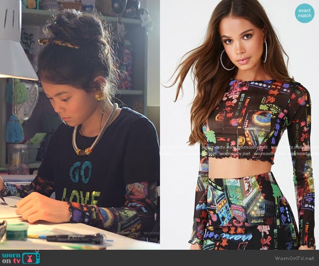 Print Crop Top by Forever 21 worn by Claudia Kishi (Momona Tamada) on The Baby-Sitters Club