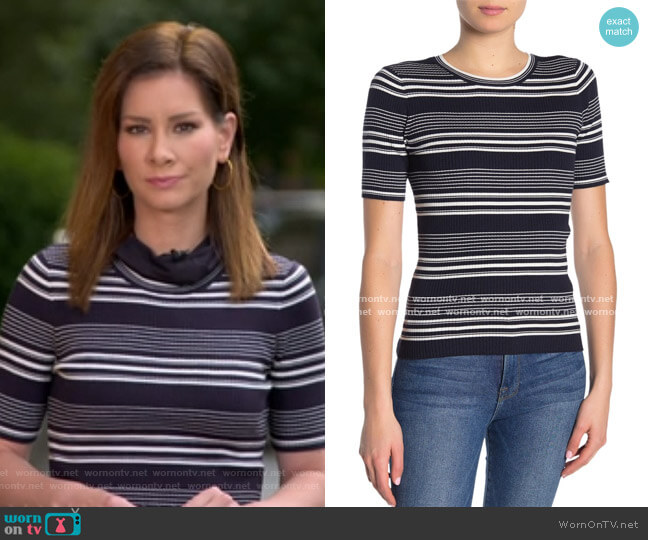 WornOnTV: Rebecca’s navy striped ribbed knit top on Good Morning