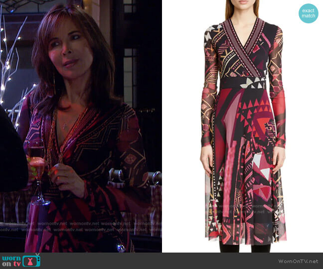 Geometric Faux Wrap Dress by Fuzzi worn by Kate Roberts (Lauren Koslow) on Days of our Lives
