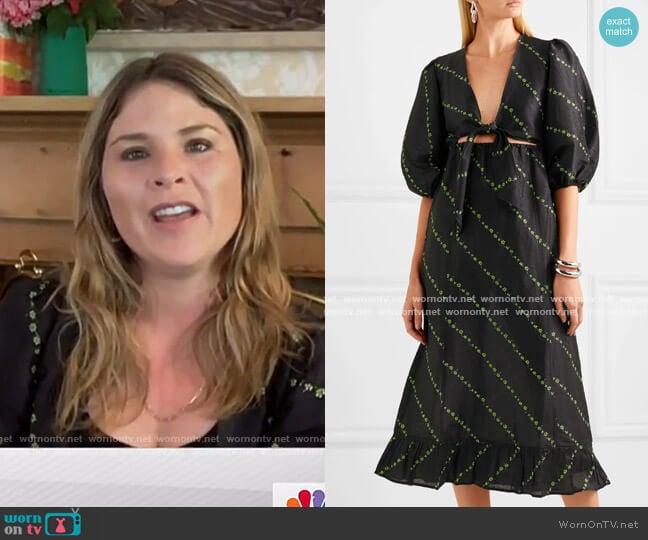 Floral-Print Linen and Silk-Blend Midi Dress by Ganni worn by Jenna Bush Hager on Today