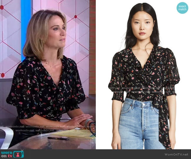 Printed Georgette Top by Ganni worn by Amy Robach on Good Morning America